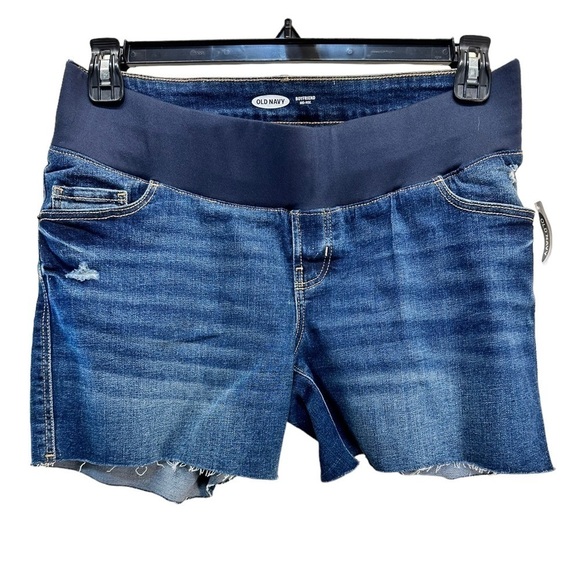 Maternity Front Low Panel OG Straight dark wash Jean Cut-Off Shorts - Picture 5 of 8